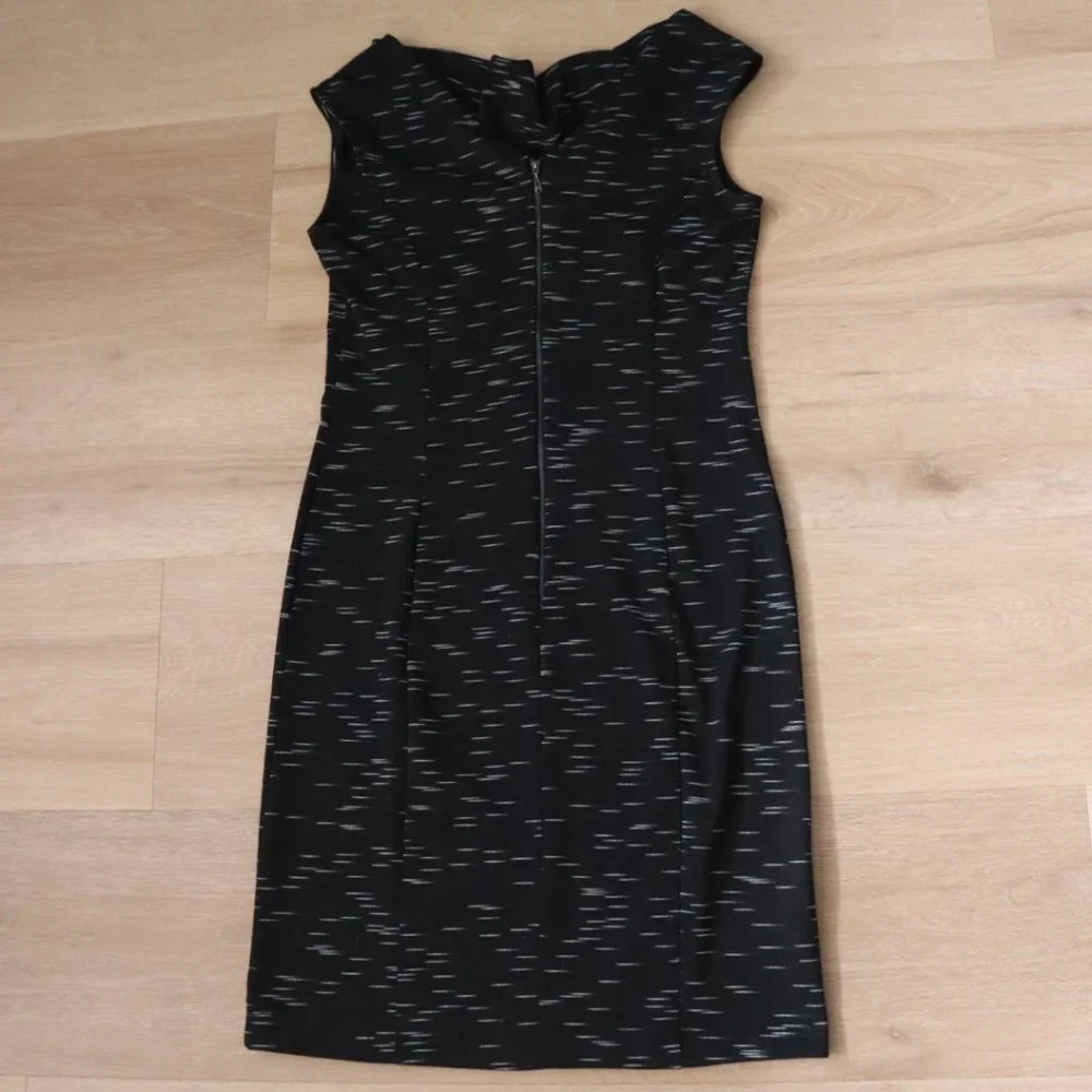 NWOT Ann Taylor Sleeveless Cowl Neck Fitted Dress, Sz 6, Black Space Dye - Picture 3 of 6